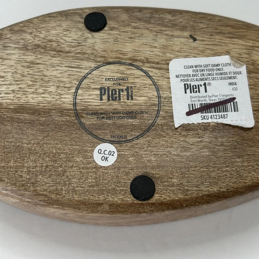 Vintage Pier One Wooden Oval Serving Bowl W/ Handles Nuts Crackers Key Holder